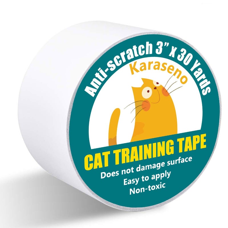 Karaseno Anti Cat Scratch Tape, 3 inches x 30 Yards Pet Training Tape, 100% Transparent Clear Double Sided Cat Scratch Deterrent Tape, Furniture Protector for Couch, Carpet, Doors, Pet & Kid Safe - Image 1